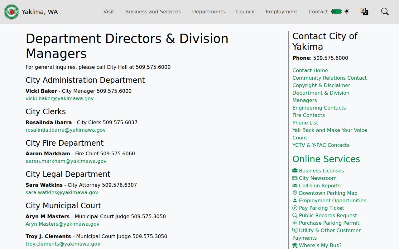 Yakima people directories city department contact page