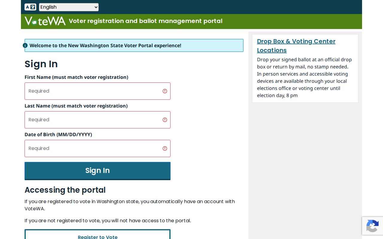 VoteWA authenticated Yakima voter registration lookup